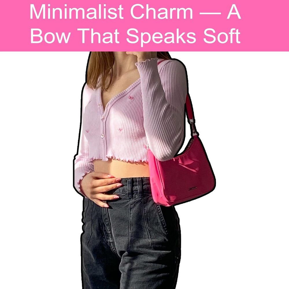 6025 Fashion Bow Shoulder Bag , Cute Hobo Tote Handbag Zipper Clutch Purse - Picture 4 of 7